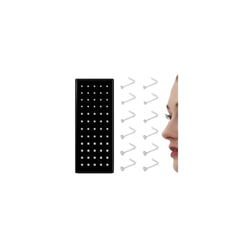 THUNARAZ 60-120pcs Stainless Steel Nose Studs Rings Piercing Pin Body Jewelry 20G-22G 1.5mm 2mm 2.5mm (H:60Pcs White CZ(1.5mm,2mm,2.5mm) 20G L Shaped)