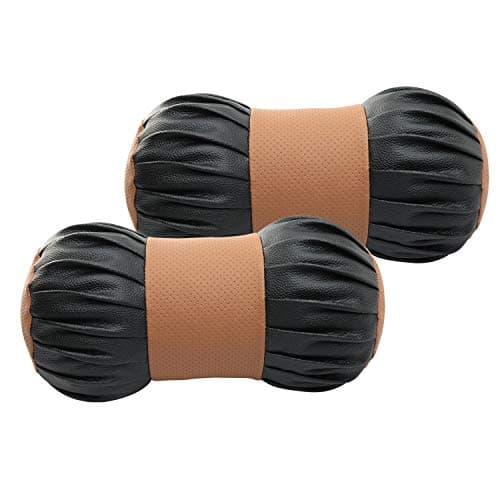 Auto Hub Car Neck Rest Pillow, Car Cushion for All Cars - PU Leather, Pack of 2 (Damro-Black-Tan)