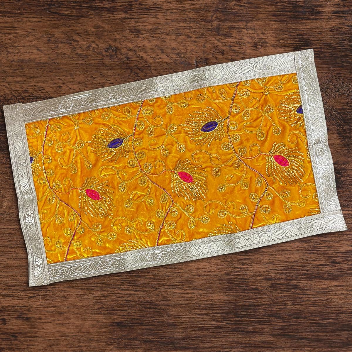 Shoppersduniya Yellow Velvet Designer Pooja aasan for Home dcorSlab Table dcor60 30 cm