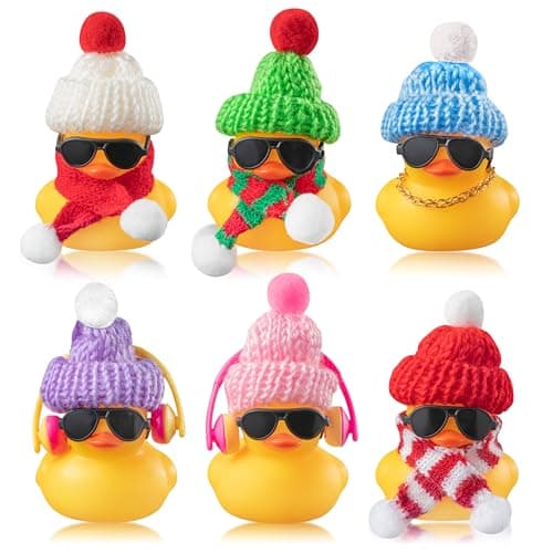 Haooryx Christmas Winter Rubber Duck 6PCS Christmas Winter Cute Rubber Duck Toys Car Dashboard Decorations Kawaii Car Ornaments Ducky Duckies Kids Classroom Gift Supplies Xmas Party Favors