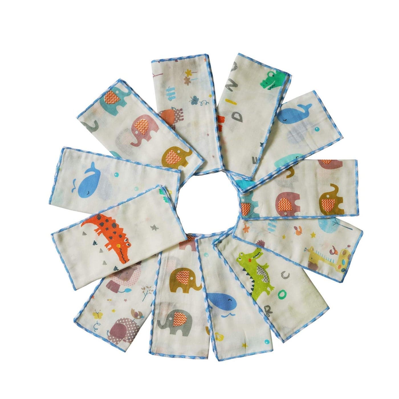 Omilion Muslin Baby Washcloths Set12Pack Natural Cotton Infant Bath Towel Soft Toddler Face Towel Gift Registry Newborn Baby Shower9x9 Inches Animal World Square