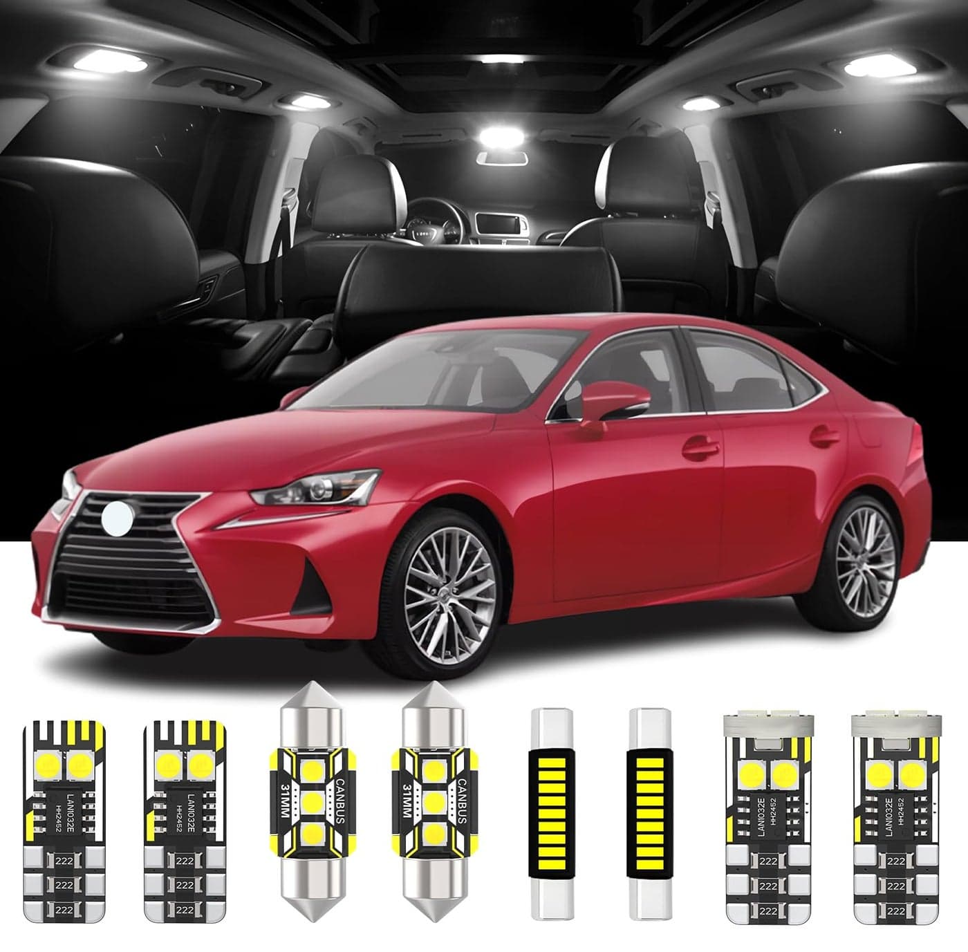AENVTOL 15 Pieces Interior LED Lights Kit for Lexus IS300 IS250 IS350 IS200t ISF 20142020 White 6000K LED Interior Bulbs Package Install Tool