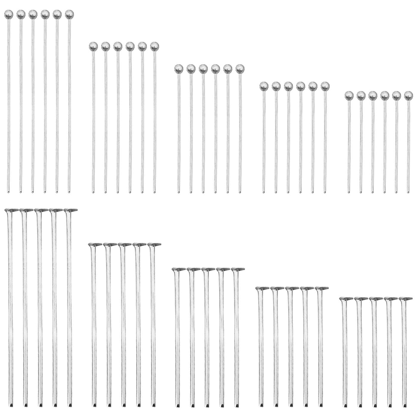 1000pcs Assorted Head Pins Set for Jewelry MakingIncludes 500Pcs Ball Heads Pin and 500Pcs Flat Head Pins Eye Pins Beading Pins for Beading Jewelry Making Silver 18mm 20mm 24mm 30mm 35mm