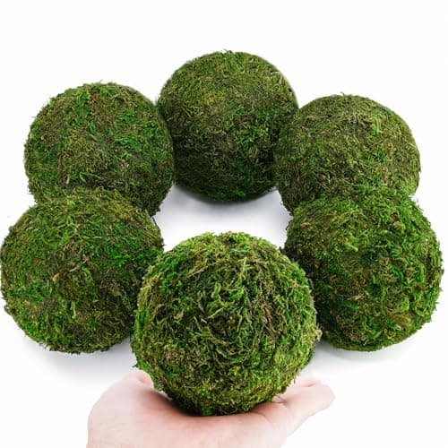 BYHER Decorative Moss Balls Set - Fake Moss Balls for Bowl Fillers, Centerpiece Decor, Home Decor, Vase Filler, Wedding Decor, Table Arrangement, Coffee Accents, DIY Crafts (Large - 3.2"-Set of 6)