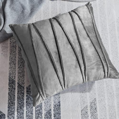 Khooti Velvet Striped Cushion Cover Pack of 1-14"X14"/36X36 Cm | Light Grey | Soft Pillow Covers Cushion Case for Sofa Bedroom Livingroom Chair Car, Cushion Cover with Zig Zag Pattern