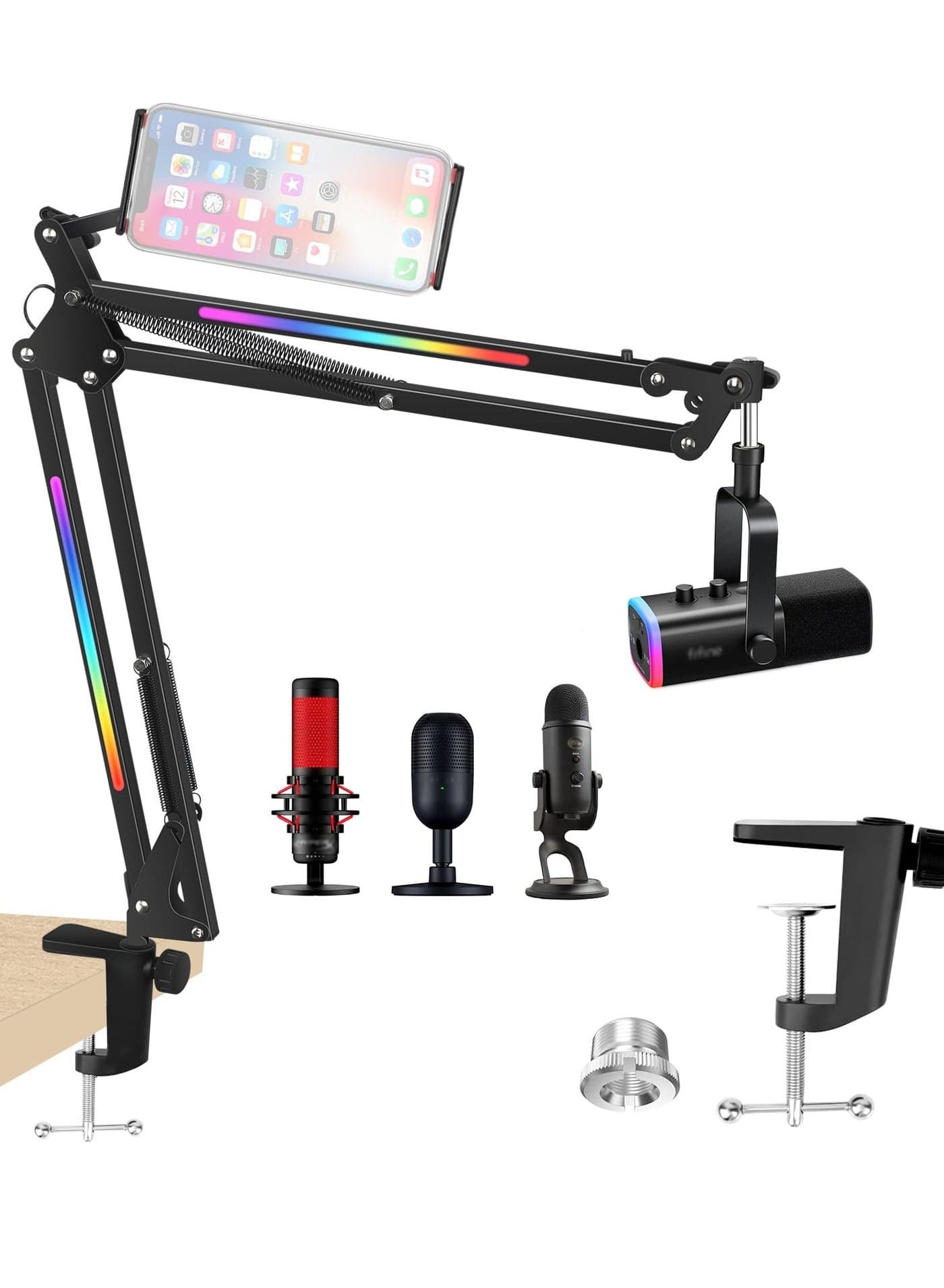 RGB Microphone Boom Arm Stand, Mic Arm for Blue Yeti Mic, HyperX Mic, FIFINE AM8 Mic, Razer Seiren Mini and Most Microphone, Mic Stand Desk, Microphone not included