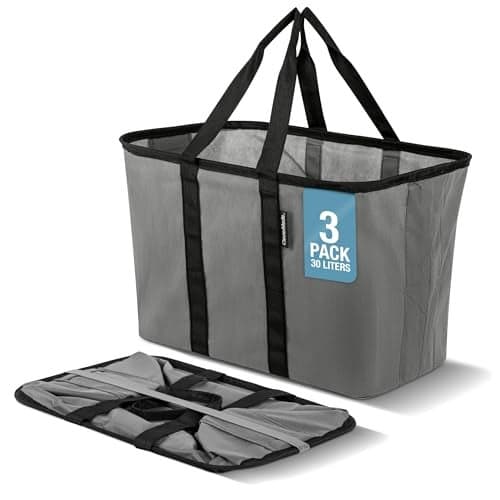 CleverMade EcoBasket 30L Collapsible Tote Basket Reusable Grocery Tote That Stands Upright Foldable Shopping Basket for Car Trunk Storage Heavy Duty Utility Bag 30 lb Capacity Gray