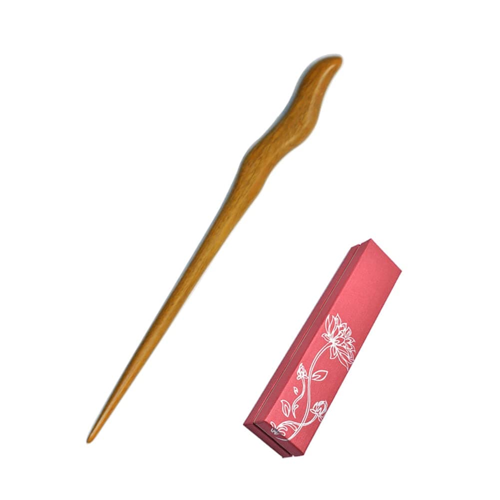Handmade Green Sandalwood Wood Stick Chinese Hair Pin Wooden Ebony Hairpin Chopsticks for Women Lady Girls Long Hair Aaccessories with Gift Box Style 06