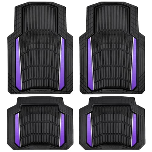 CAR PASS Heavy Rubber Car Floor Mats Deep Waterproof Car Floor Mats All Weather Aluminum Film Universal Trim to Fit for Cars SUV Trucks Sedans AntiSlip Black Purple Metallic