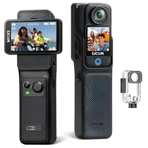 SJCAM C400 4K Vlogging Camera with Rotatable Dual Touch Screen, 1/2.8″ CMOS, 7H Battery Grip, 154° Wide, 6-Axis Gyro Stabilization, Waterproof, WiFi & Live Stream Video Camera for YouTube & Travel