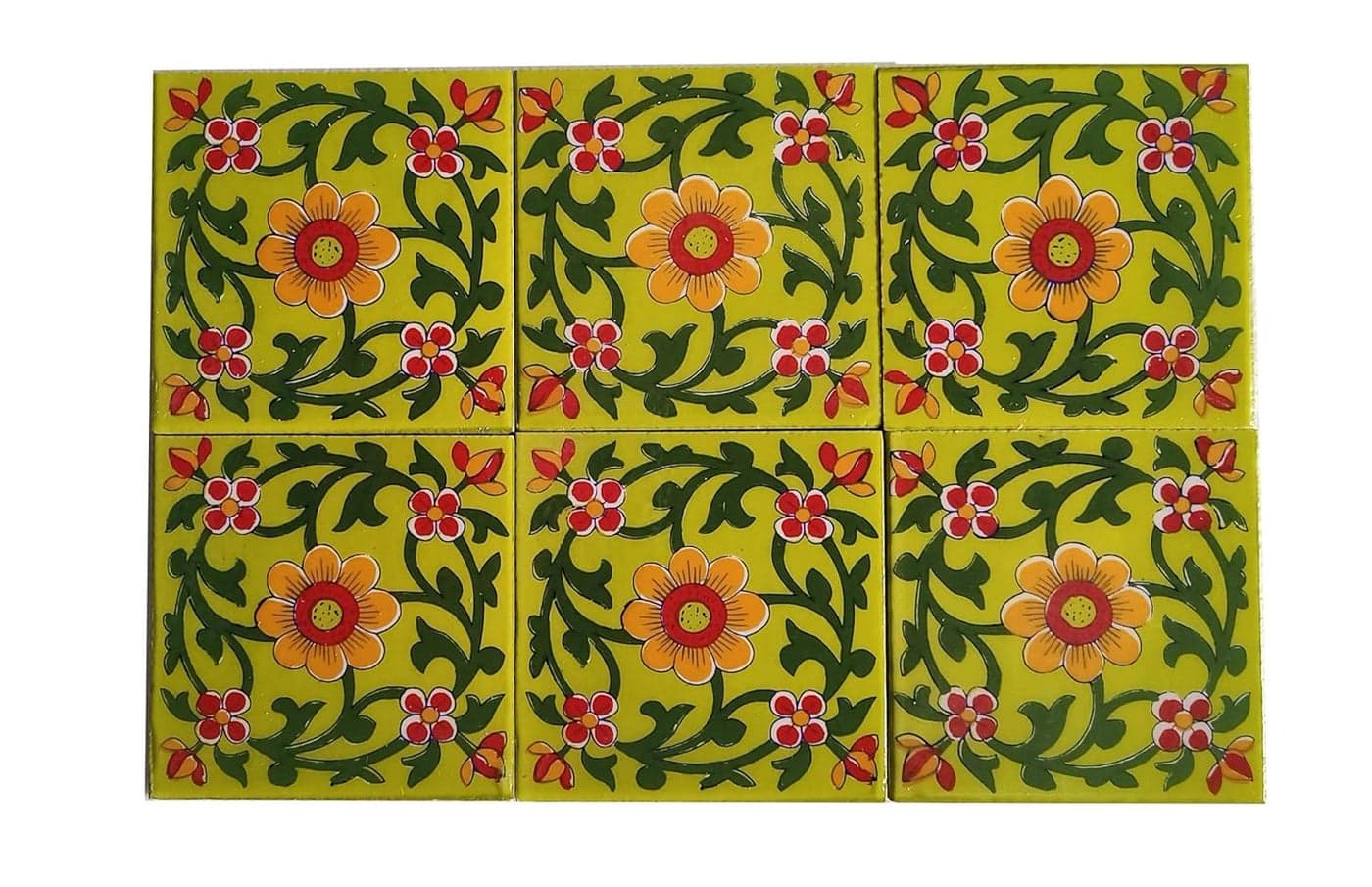 Shiv Kripa Blue Pottery Luxury Floral Decorative Crafted Tabletop Flooring Wall Interior Exterior Traditional 4 x 4 inch Tiles Pack of 6 Tiles Pink