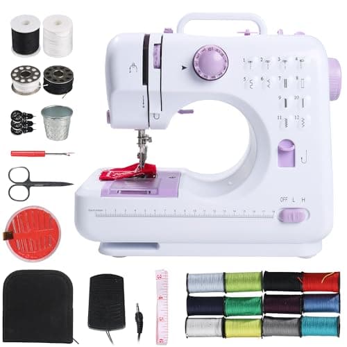 Portable Sewing Machine for Beginners - Mini Electric Sewing Machine with 12 Built-in Stitches, 2-Speed Foot Pedal, LED Light & Storage Drawer - Includes Sewing Kit for Kids & Adults