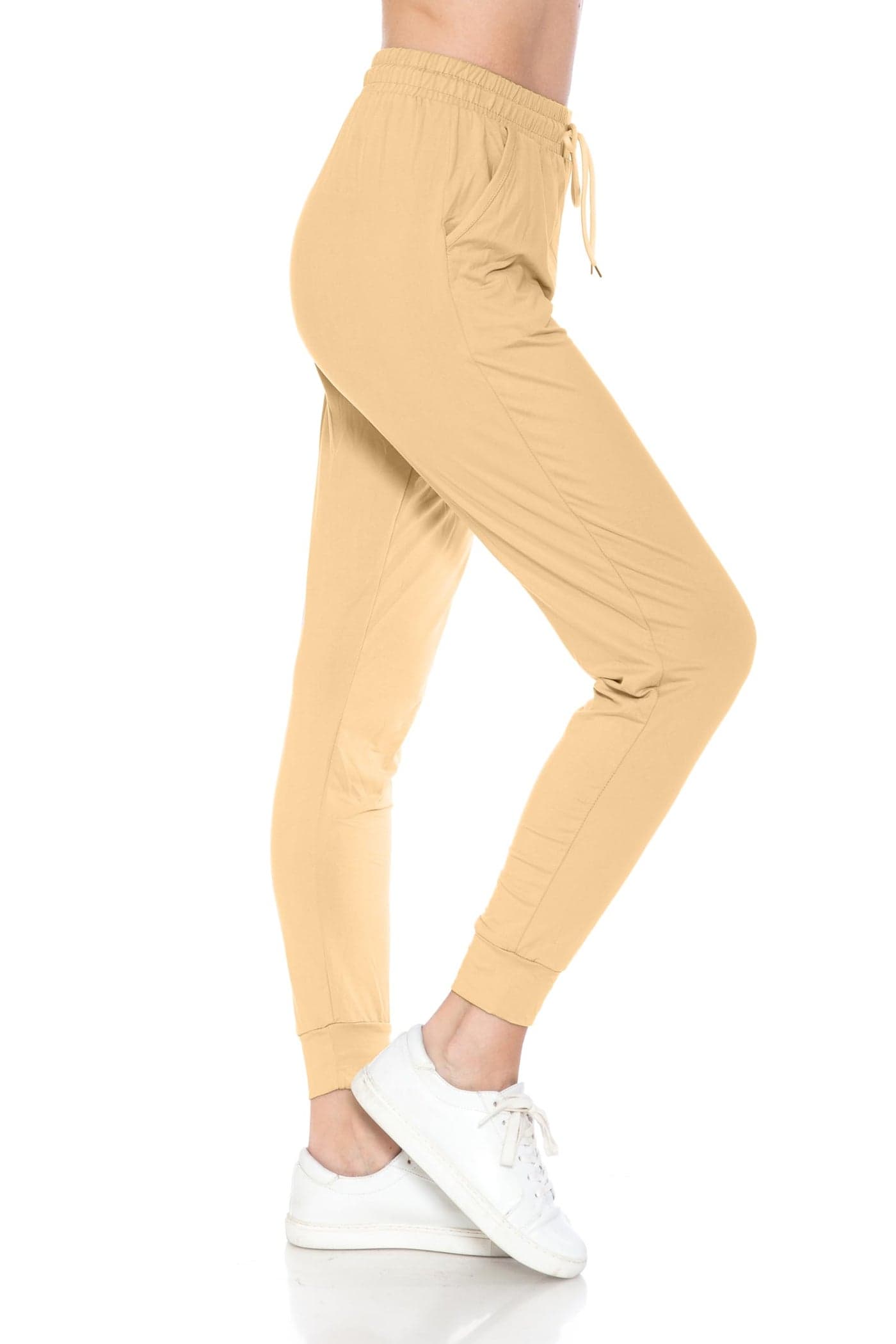 Leggings Depot Womens Relaxed fit Jogger Pants - Track Cuff Sweatpants with Pockets, Khaki, Large