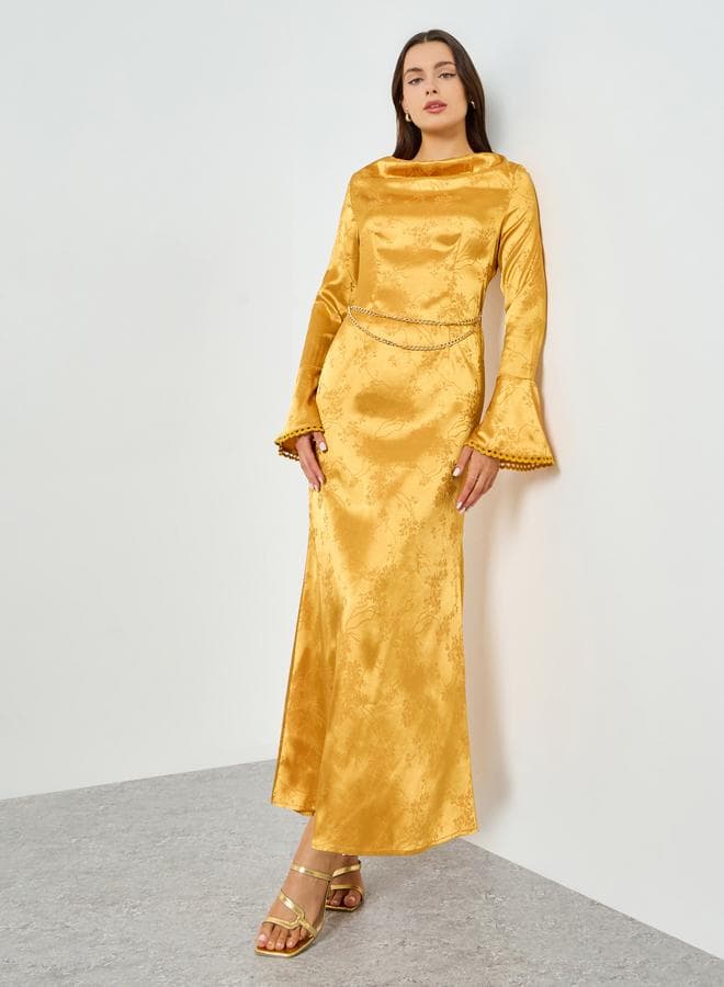 Yellow Cowl Neck Flare Sleeve Mermaid Maxi Dress