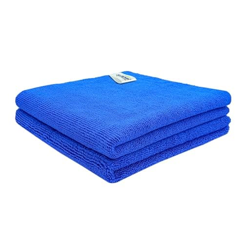 SOFTSPUN Microfiber Cleaning Cloths, 50x50cms 2 pcs Towel Set 340 GSM Blue! Highly Absorbent Lint and Streak Free Multi-Purpose Wash Cloth for Kitchen Car Window Stainless Steel Silverware.