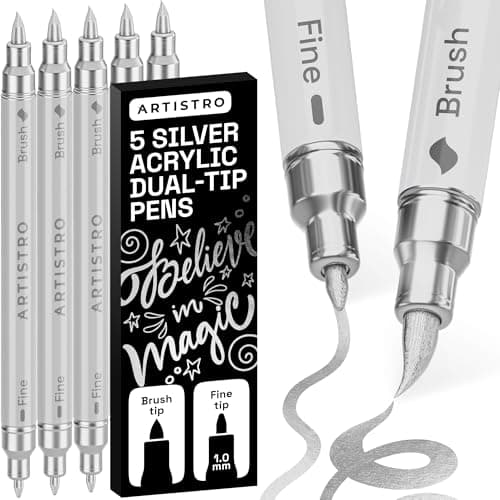 ARTISTRO 5 Silver Acrylic Paint Markers Paint Pens for Drawing For Fabric Rock Glass Wood Molds Arts Crafts Gift for Adults Teens Kids Classroom Must Haves School Supplies