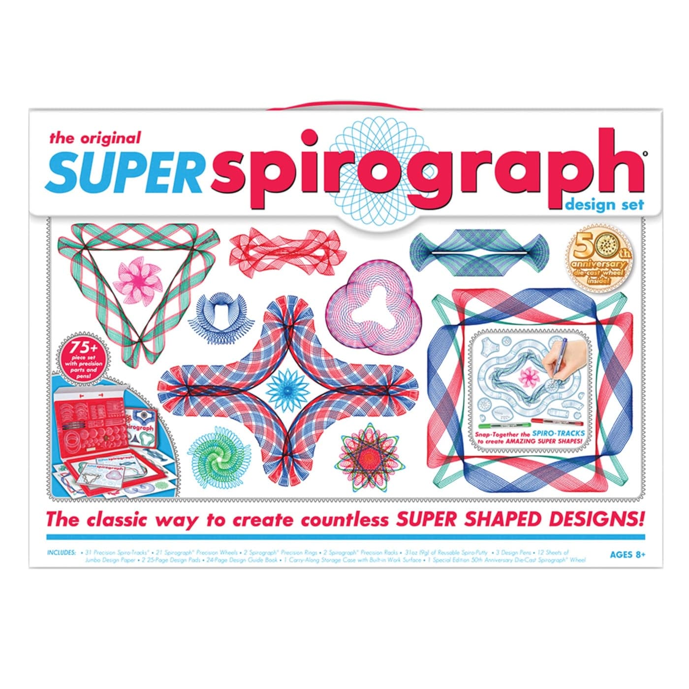 Spirograph Super 50th Anniversary Set –Arts and Crafts, Kids Toys, Art Supplies, Craft Supplies, Drawing Kit, Spiral Art, Classic Gear Design Kit, Case, Pens, Design Sheet Included, Ages 8+