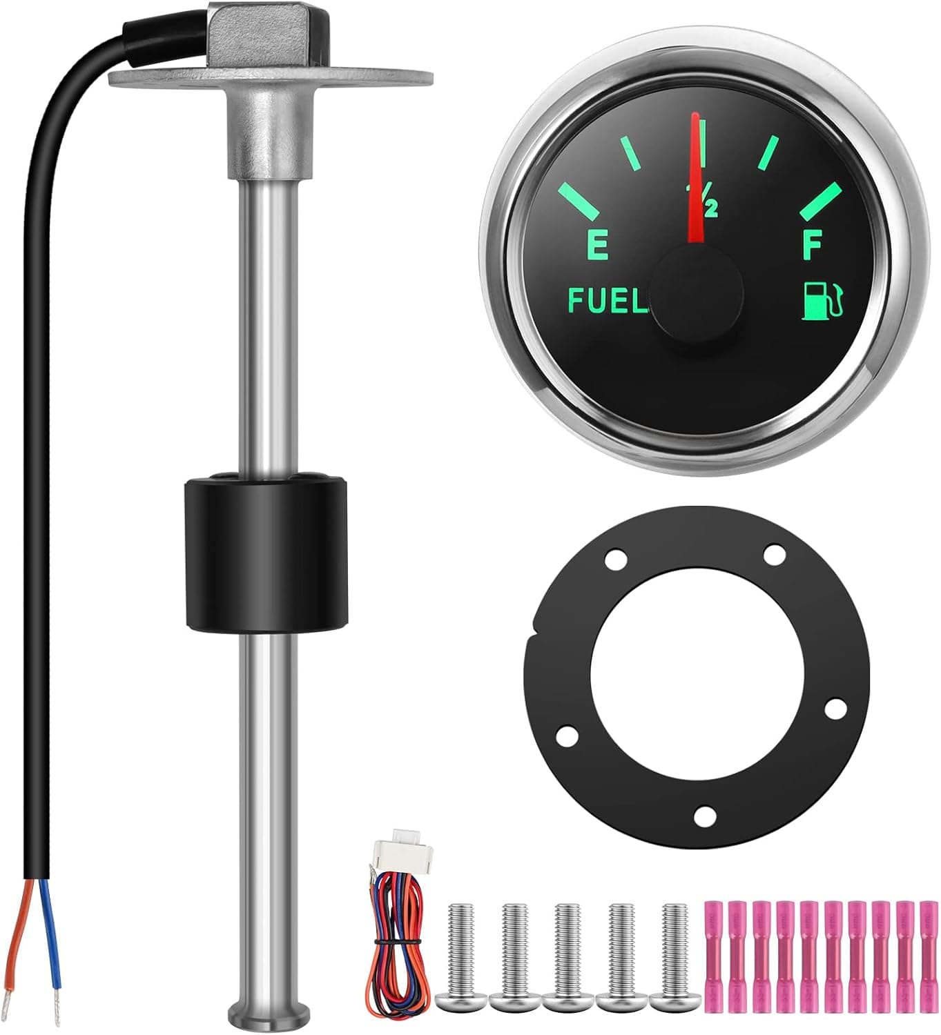 RUPSE Stainless Steel Fuel Sender Unit with Gauge for Boat, Car, Truck, RV (8.8"/225mm)