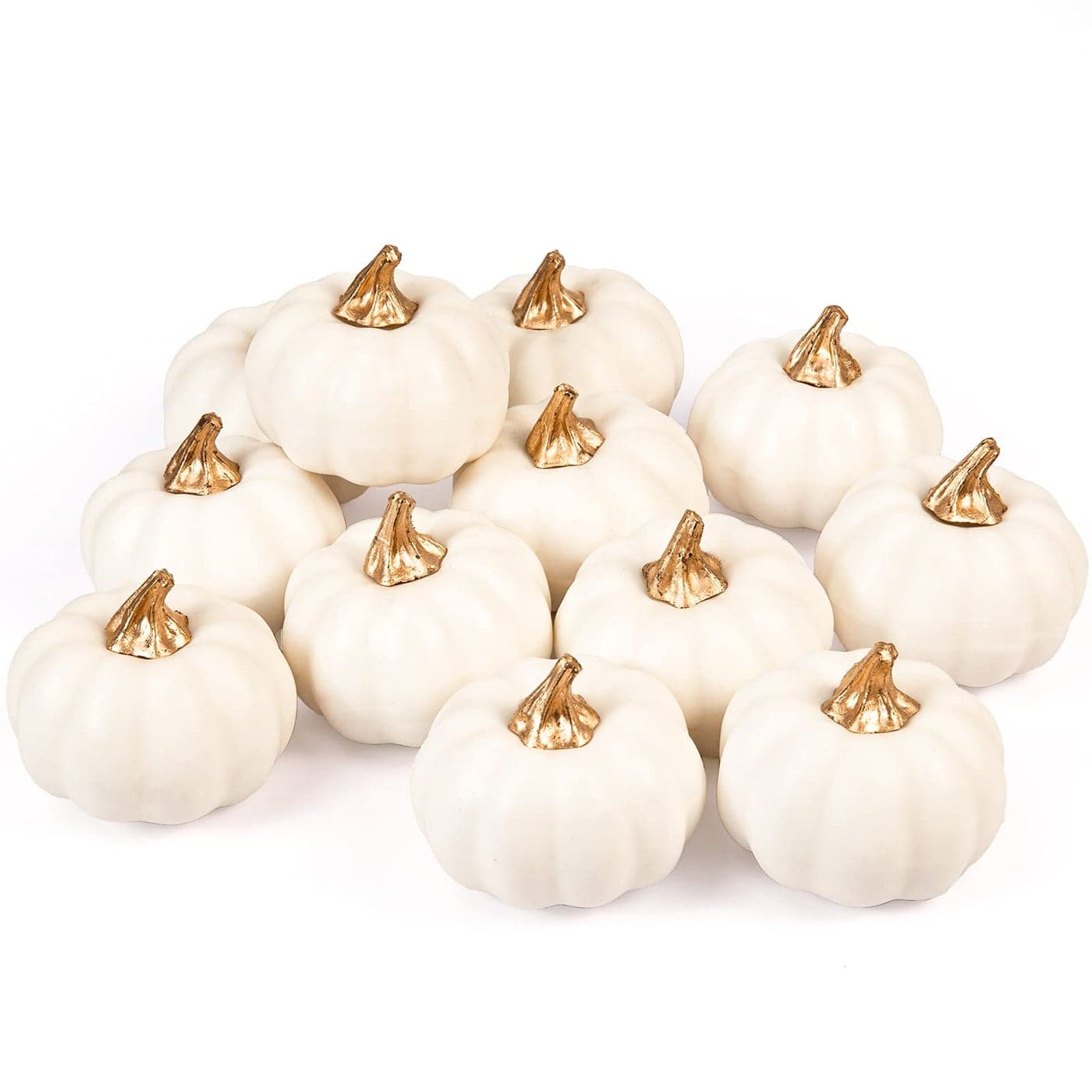 Whaline Artificial Pumpkins Bulk Vintage White Pumpkin Harvest Lifelike Pumpkin Fake Foam Pumpkin for Fall Autumn Halloween Home Thanksgiving Party House Kitchen Wedding Decor 12Pcs