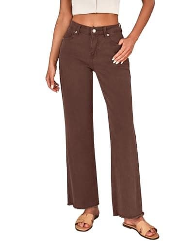 LookbookStore Womens Jeans Stretchy Trendy Clothes for Women Womens Trousers Size 16 Jeans for Women Wide Leg Trousers Size 18 Jeans for Women Wide Leg Jeans Women Plus Size Pecan Brown Size X-Large