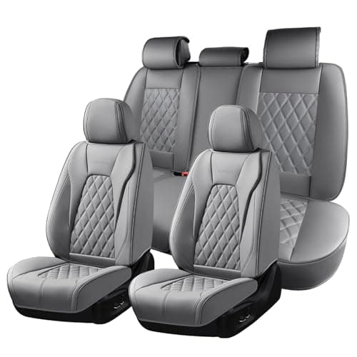 Coverado Car Seat Covers Front Seats and Back Leather Seat Cover for Cars Waterproof Seat Covers Full Set Universal Seat Covers Seats Protectors Car Seat Cushion Fit for Most Car Gray