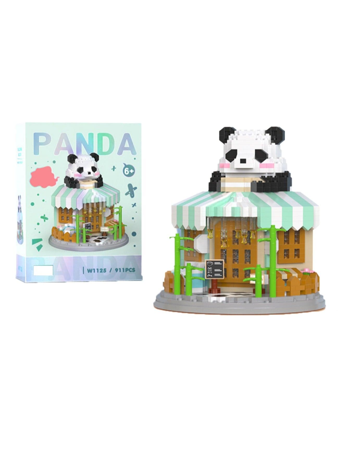 Children's Educational Toys Compatible With Small Particle Assembly Blocks(Panda Cafe 911Pcs)
