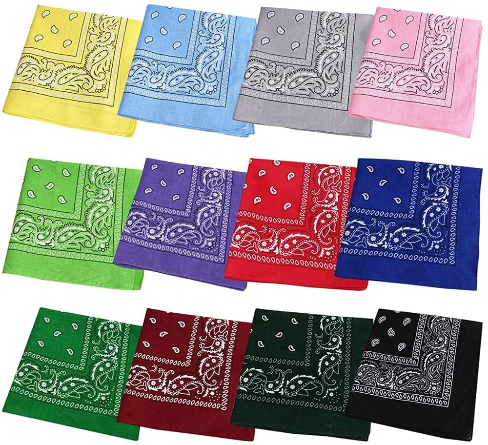 BISMAADH Soft Breathable Cotton Head Wrap, Scarf, Headband, Mask, Paisley Print Unisex Bandana - Pack of 12