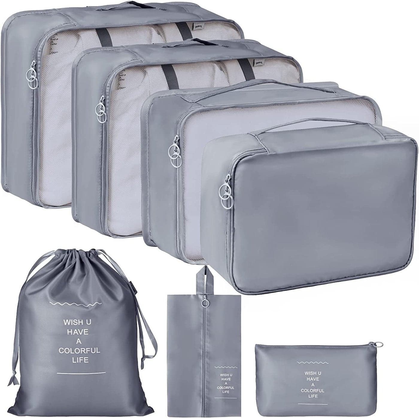 Lazer Polyester 7 Set Travel Organizer Bag 3 Packing Cubes + 3 Pouches + 1 Toiletry | Travel Storage Organizers for Clothes, Shoes & Accessories | Waterproof, Durable & Lightweight Luggage Bag (Grey)