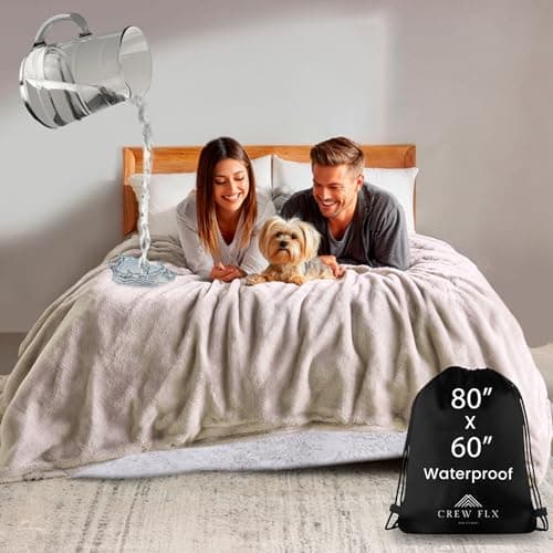 CREW FLX Waterproof Blanket for Bed Queen Size (80"x60") – Reversible Sherpa Throw with Leakproof TPU Layer – Stain-Resistant, Washable Bed Protector with Carry Bag – Beige
