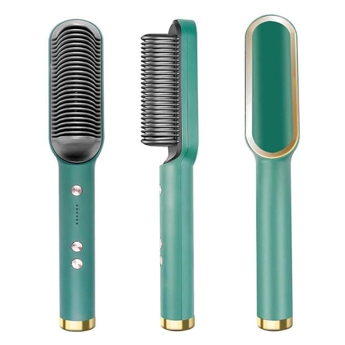 M K Enterprise 2 in 1 Ceramic Hair Straightener Brush for Women, Fast Straightening Comb Electric Hot with 30s Heating, Ionic Care, 5 Heat Settings, No Damage