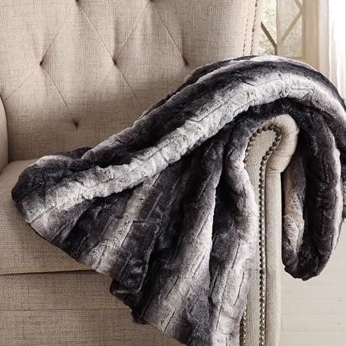 Christian Siriano NY® Black Faux Fur Throw in Gift Box, Black and Brown Polyester, 1-Piece Giftable Throw Blanket, OEKO-TEX Certified Confidence