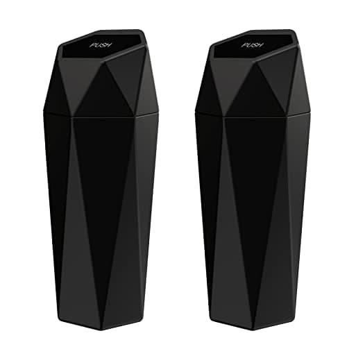 SZEOF Car Trash Can with Lid,Portable Vehicle Auto Car Garbage Can,Diamond Design Mini Garbage Bin for Automotive Car, Home, Office, Kitchen, Bedroom(2 Packs,Black)