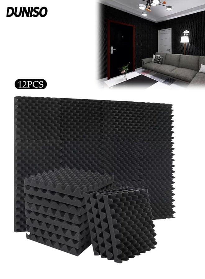 12 Pieces Of Sound-Absorbing Foam, 2X25X25cm, Fast Recovery Sound-Absorbing Board, Home Recording Studio Soundproof Wallboard, Thickened Sound-Absorbing Foam Frangipani Soundproof Cotton, Sound-Absorbing Cotton, Wall Bedroom Piano Room Ktv Indoor, Self-Adhesive, Soundproof Board,Acoustic Panels