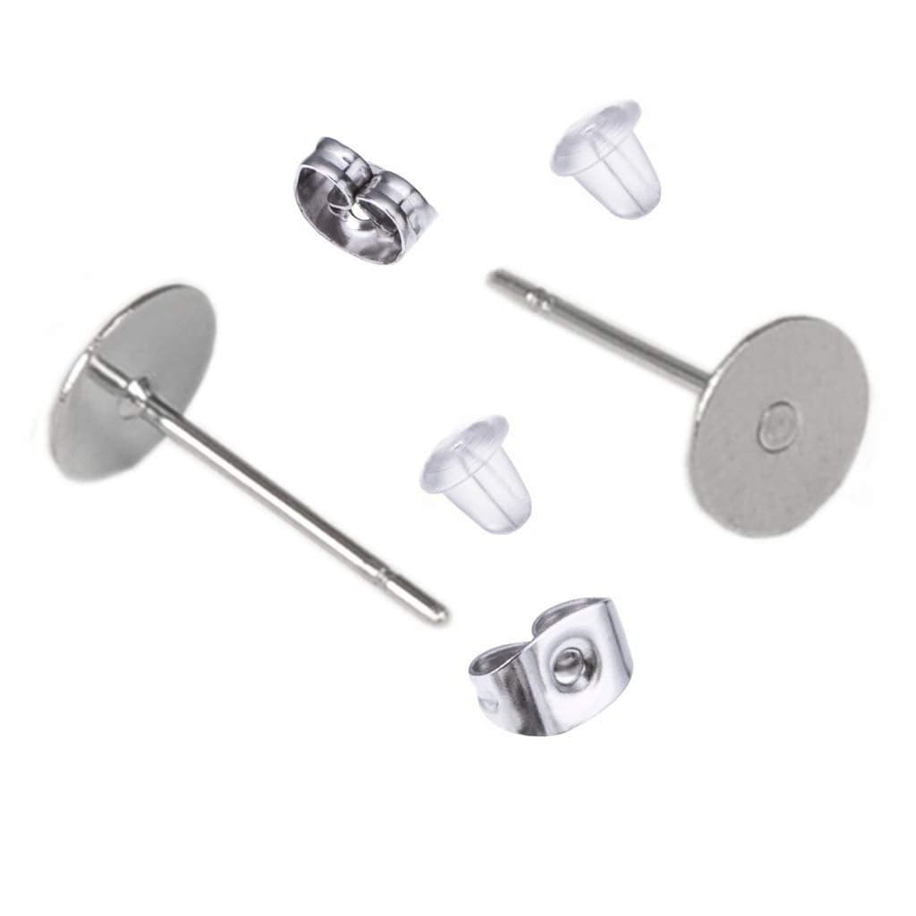 100 Pieces Stainless Steel Earrings Posts Flat Pad100 Pieces Butterfly Earring Backs100 Pieces Bullet Earring BacksTotal 300 Pieces 8mm