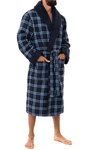 John Christian Men's Bonded Fleece Robe, Blue Check (XXL)
