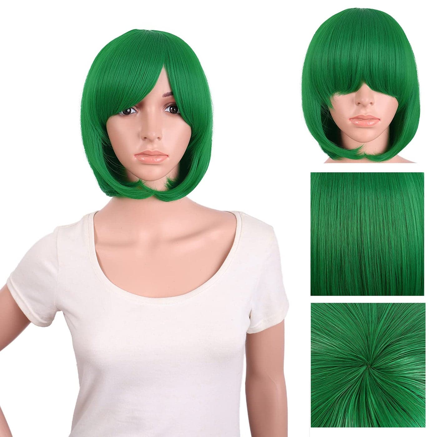 MapofBeauty 12 Inch 30 cm Women Short Straight Cosplay Side Bangs Party BOB Wig Grass Green