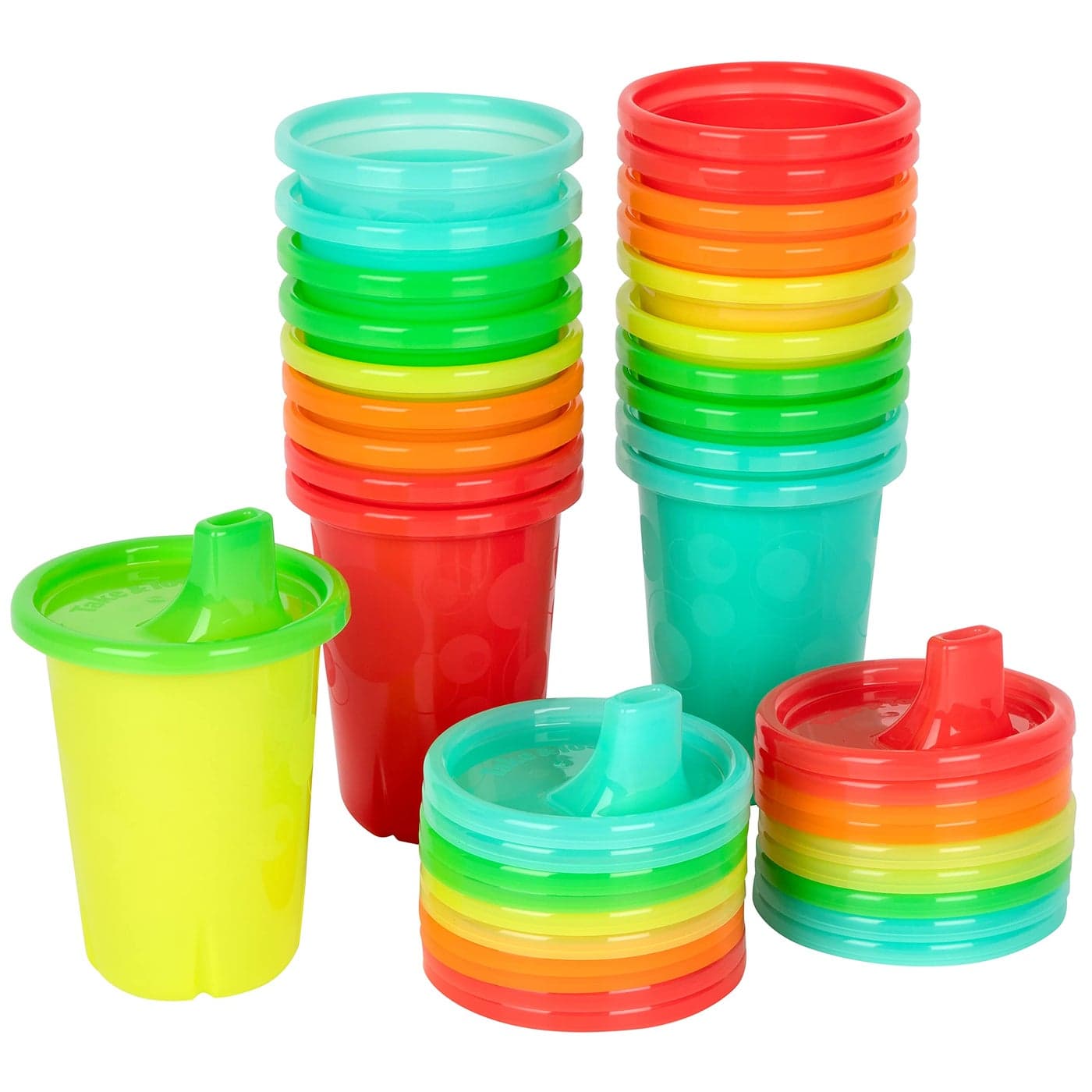 The First Years Take Toss Spill Proof Sippy Cups Rainbow Party Pack Reusable Toddler Cups Kids Cups and Snap On Lids for Ages 9 Months and Up 20 Count