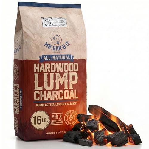 16 LB. All Natural Hardwood Lump Charcoal by Mr. Bar-B-Q - Premium Natural Charcoal for Grilling, BBQ, Smoking, Kamado & Kettle Grills - Burns Hotter & Longer - Smoky Flavor, Low Ash & Easy to Light