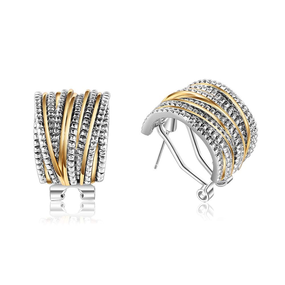 Mytys Two Tone Earrings for Women Gold and Silver Crossover Half Hoop Statement Earring Designer Stud Earrings (Gold & Silver)