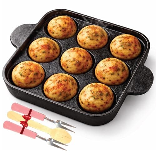 6th Planet Cast Iron Paniyaram Pan 9 Pit | Pre-Seasoned Appe/Appam Maker | Kuzhi Paniyaram, Paddu, Ponganalu Pan | Gas & Induction Compatible
