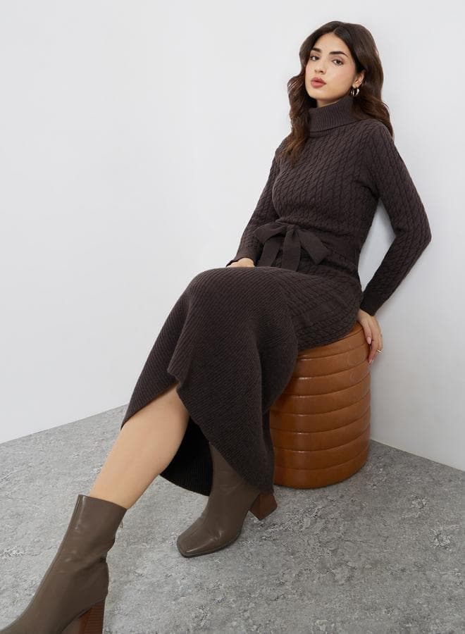 Brown Long Sleeves Sweater Maxi Dress
