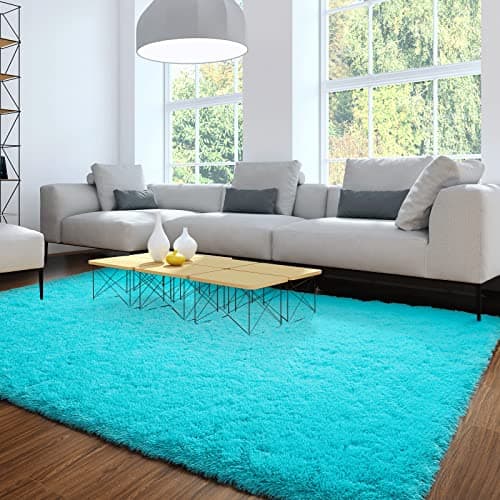 Merelax Soft Modern Indoor Large Shaggy Rug for Livingroom Bedroom Dorm Kids Room Home Decorative NonSlip Plush Fluffy Furry Fur Area Rugs Comfy Nursery Accent Floor Carpet 6x9 Feet Teal Blue
