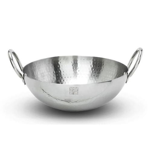 Earthy Fables Hammered Stainless Steel Round Kadhai, 28cm, 4.2Ltr, 1.3kg, Deep Heavy kadai for Cooking and Frying, Food Safe, Toxin Free, no Chemical Coating, Stove & Induction Bottom