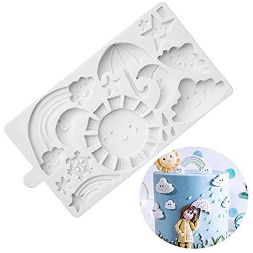 Gulinaza Cartoon Weather Sun Cloud Rain Rainbow Star Snowflake Modeling Silicone Mold for DIY Cake Fondant Biscuit Cookies Soap Sugar Pudding Chocolate Hard Candies Dessert Candle Decor