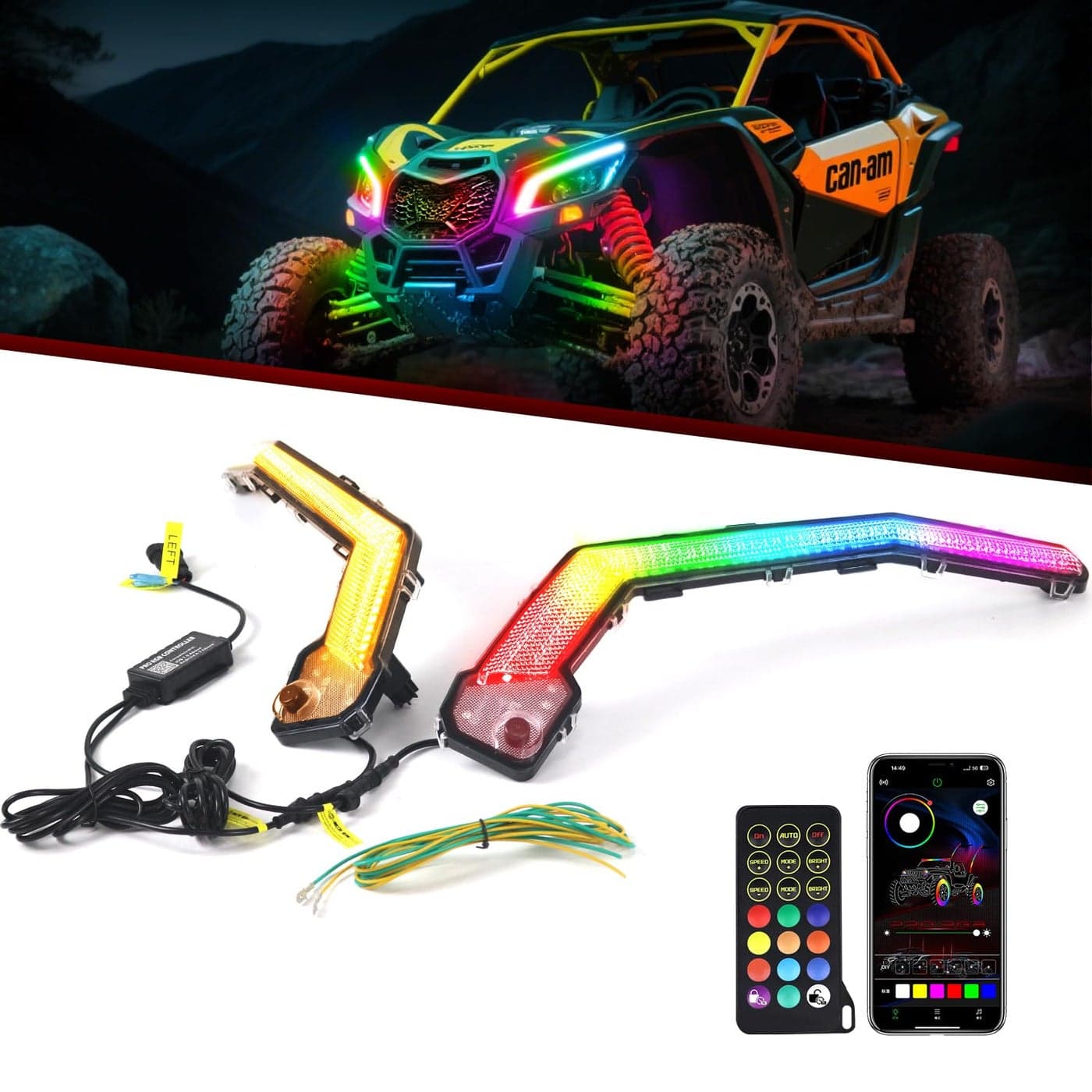 RGB LED Front Signature Beam Lights Replacement for Can Am Maverick X3 XDS XRS Max Turbo R 20172024with DRL Turn Signal X3 Fang Light Assembly IP68 WaterproofPlug and PlayRemoteApp Control