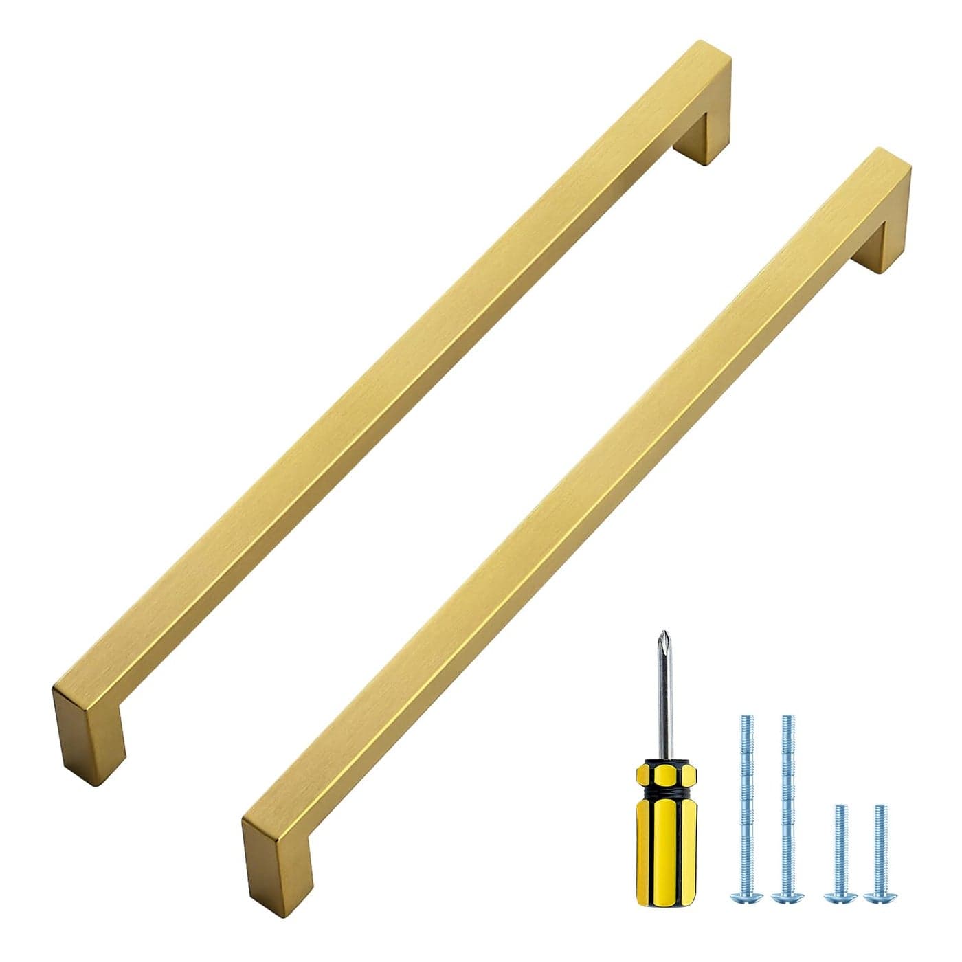 Ravinte 10 Pack Squre Cabinet Pulls 10 Inch Brushed Brass Kitchen Cabinet Handles Gold Kitchen Hardware for Cabinet Drawer Pulls Square Bar Cabinet Pulls Drawer Handles