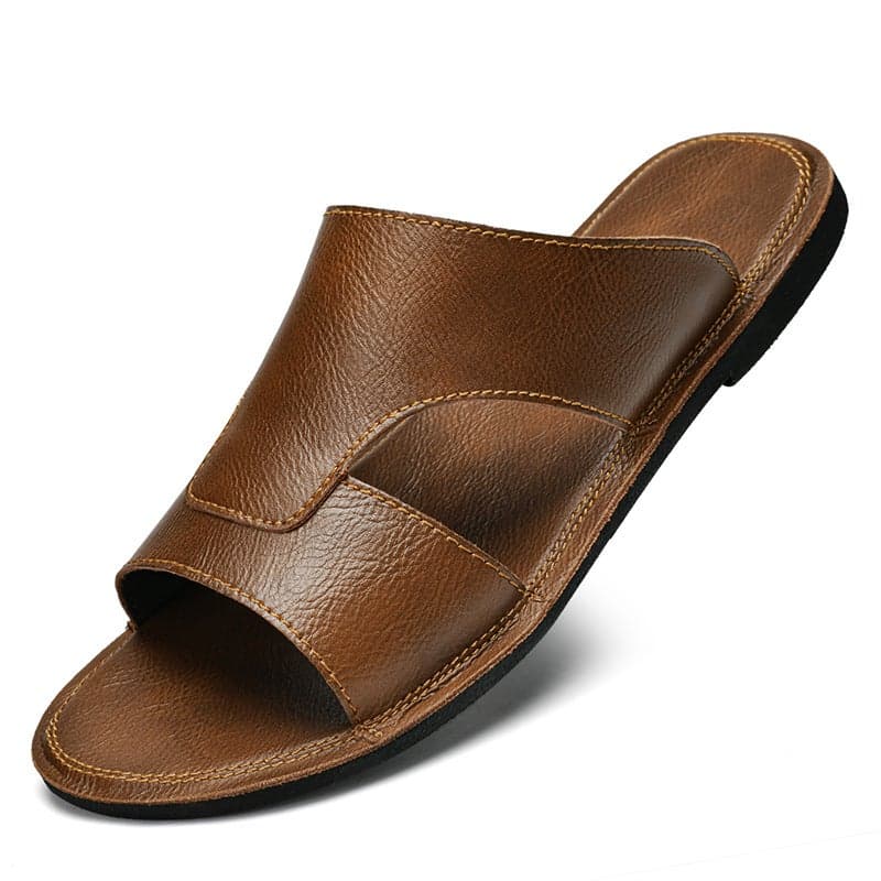 Men'S Slippers Leather Men'S Hand-Stitched Men'S Shoes Leather Men'S Casual Slides Men'S Shoes Slippers
