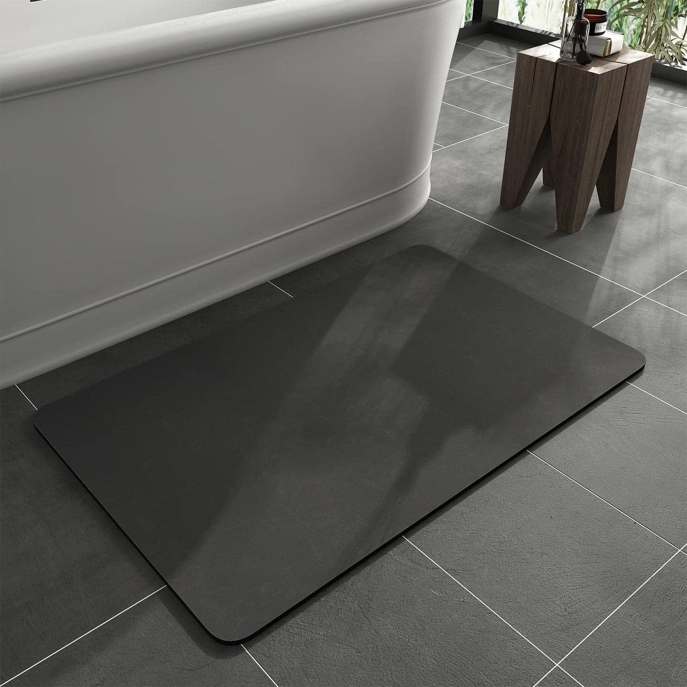 MontVoo Bath Mat RugRubber Backing Non Slip Quick Dry Absorbent Thin Bathroom Rugs Fit Under DoorFaux Suede Surface Bathroom Floor MatsShower Rug for in Front of Bathtub Shower Dark Grey 17x275