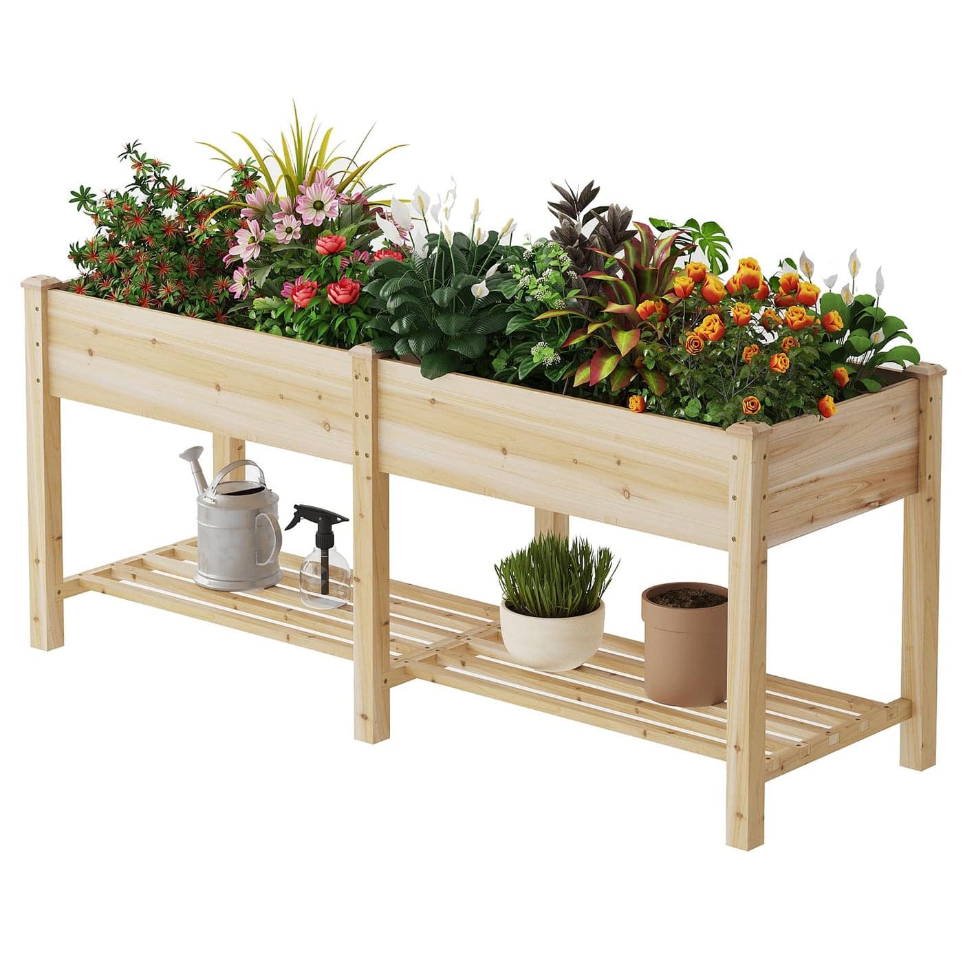 PULIJIAJU Wooden Raised Garden Bed Planter Box with Legs Garden Planter with Divider Bag for Backyard Patio Balcony Planter Stand Box for Herbs and VegetablesNaturalL