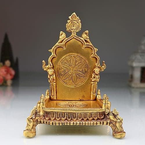 Bhunes Brass Shinghashan with Prabhavali Chowki Peetha with Prabhavali Peeta Peetalu Peetham Bajot for Temple Sinhasan Pooja Mandir Prabhaval Stand,Gold, 8 Inch, 1 Piece